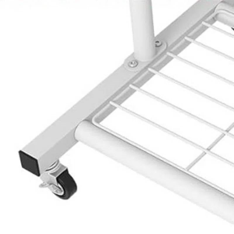 White Modern Garment Rack Clothes Hanging Rod with Lockable Wheels