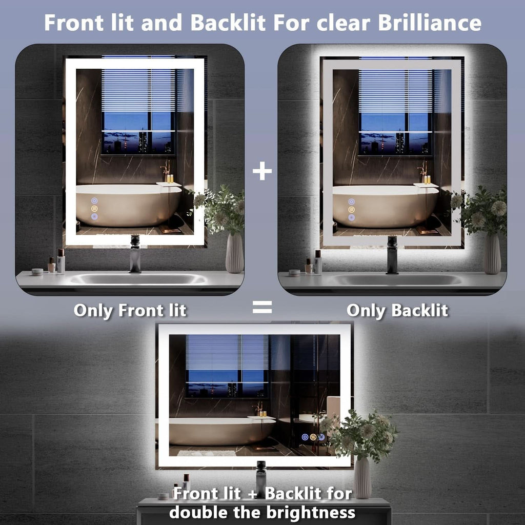 24x32Inch Front Backlit LED Vanity Mirror Dimmable