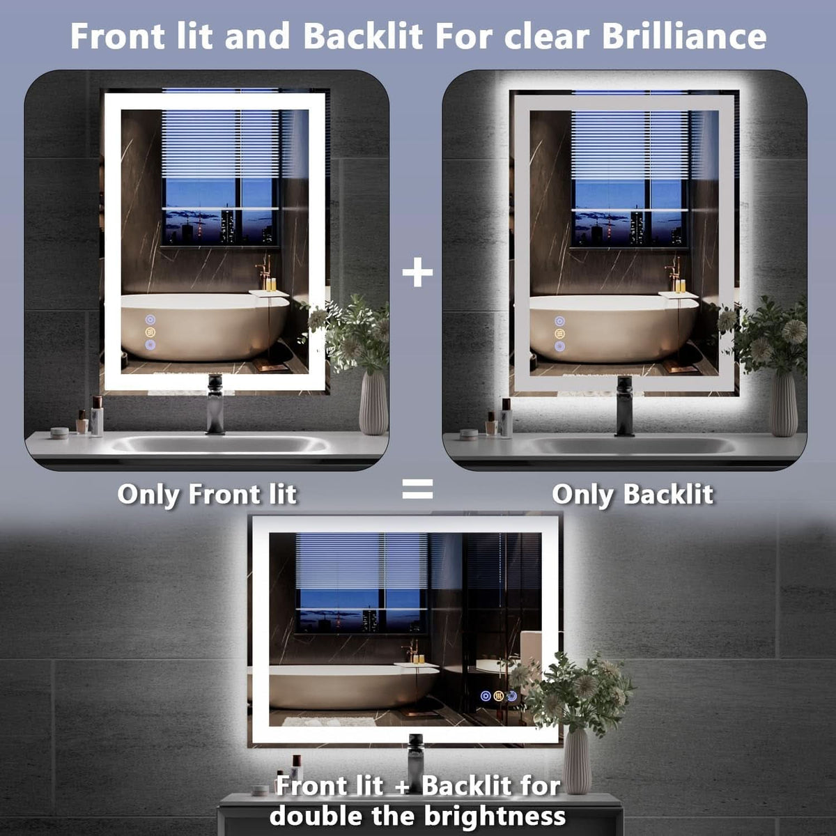 24x32Inch Front Backlit LED Vanity Mirror Dimmable